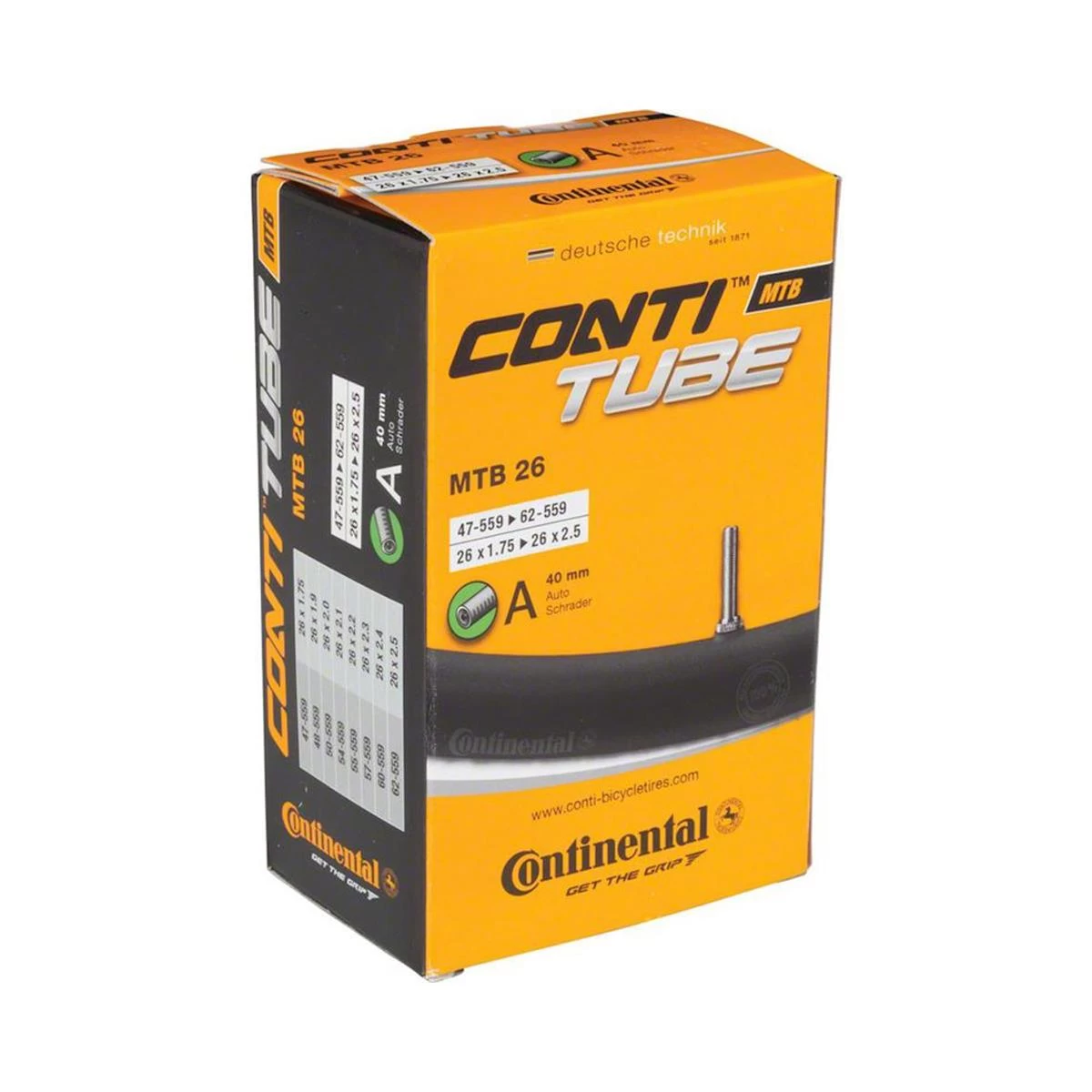 Continental MTB 26 Bike Tube - 26 X 1.75 - 2.5in Schrader 40mm 3 Continental MTB 26 Bike Tube - 26 X 1.75 - 2.5in Schrader 40mm